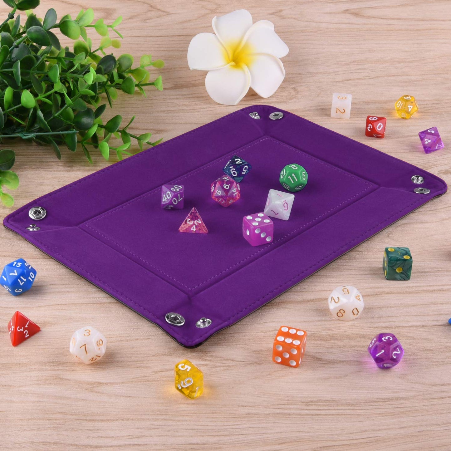SIQUK Double Sided Dice Tray - Folding Rectangle PU Leather & Dark Violet Velvet