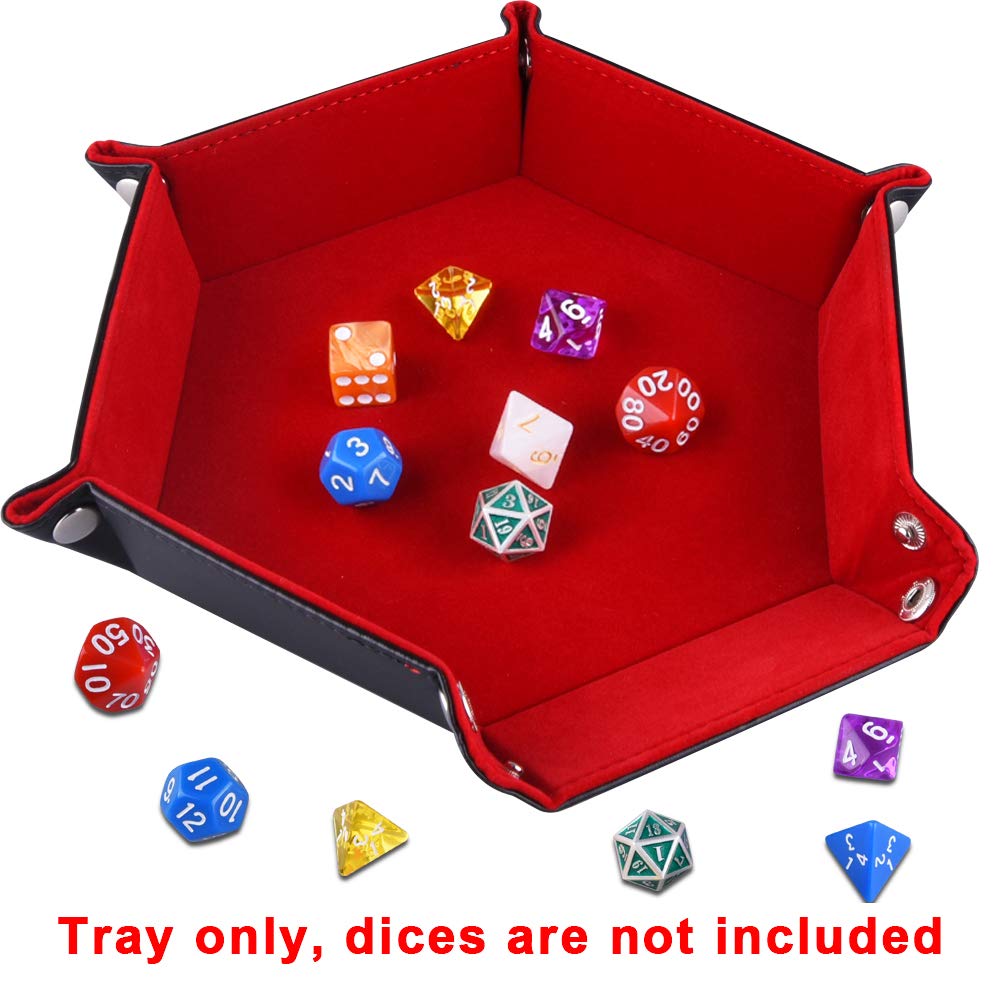 SIQUK Double Sided Dice Tray — Folding Hexagon PU Leather & Burgundy Velvet for D&D and Tabletop Gaming