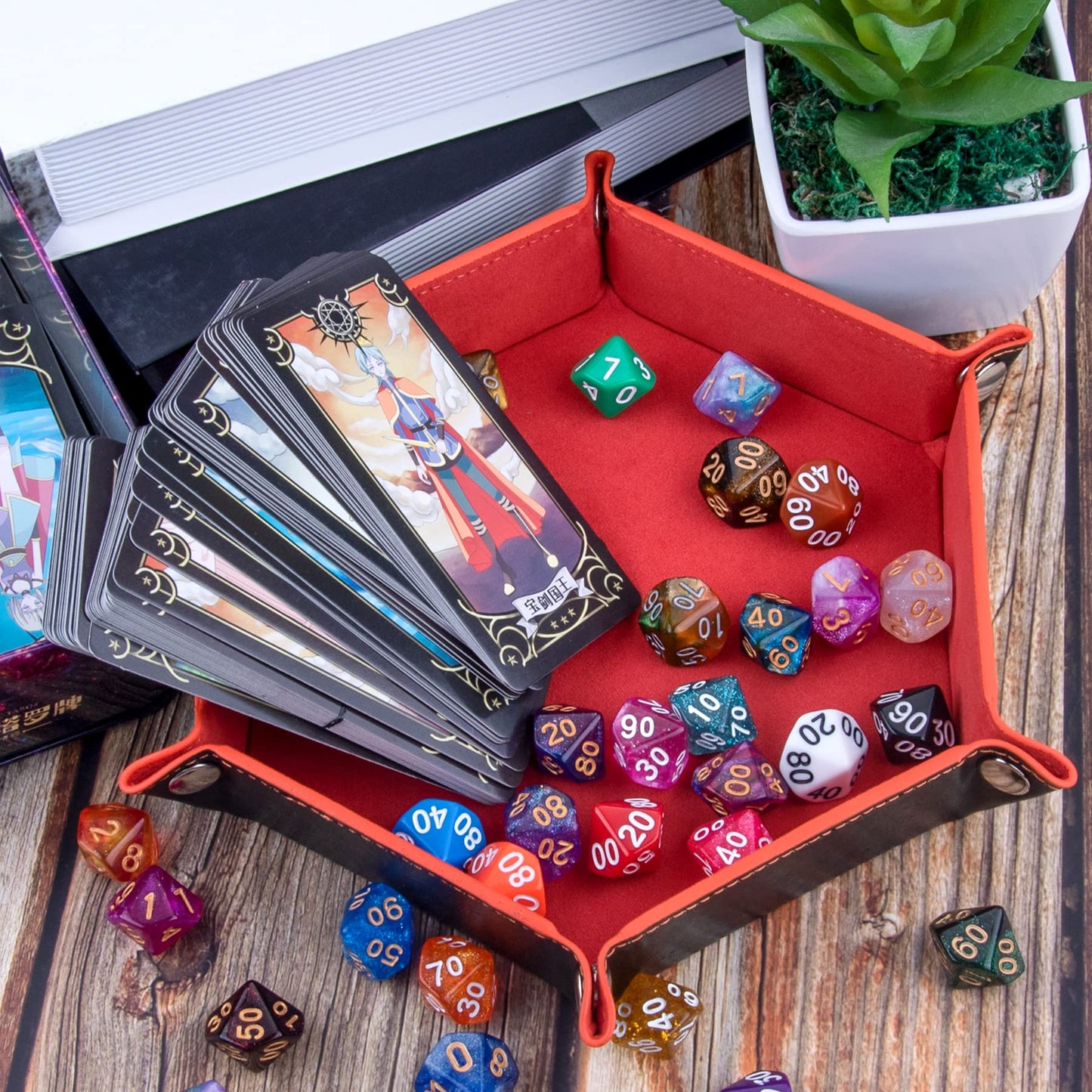 SIQUK 2-Piece Dice Tray – PU Leather Folding Hexagon Dice Holder (Royal Blue & Orange)