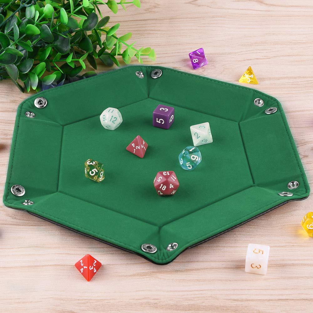 SIQUK Double Sided Dice Tray – Folding Hexagon in Dark Green Velvet