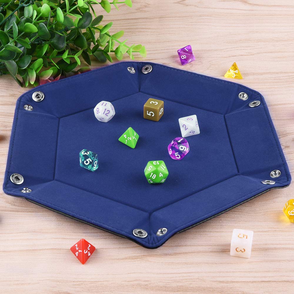 SIQUK Double Sided Dice Tray – Hexagon, Velvet Interior, Leather Exterior (Blue)
