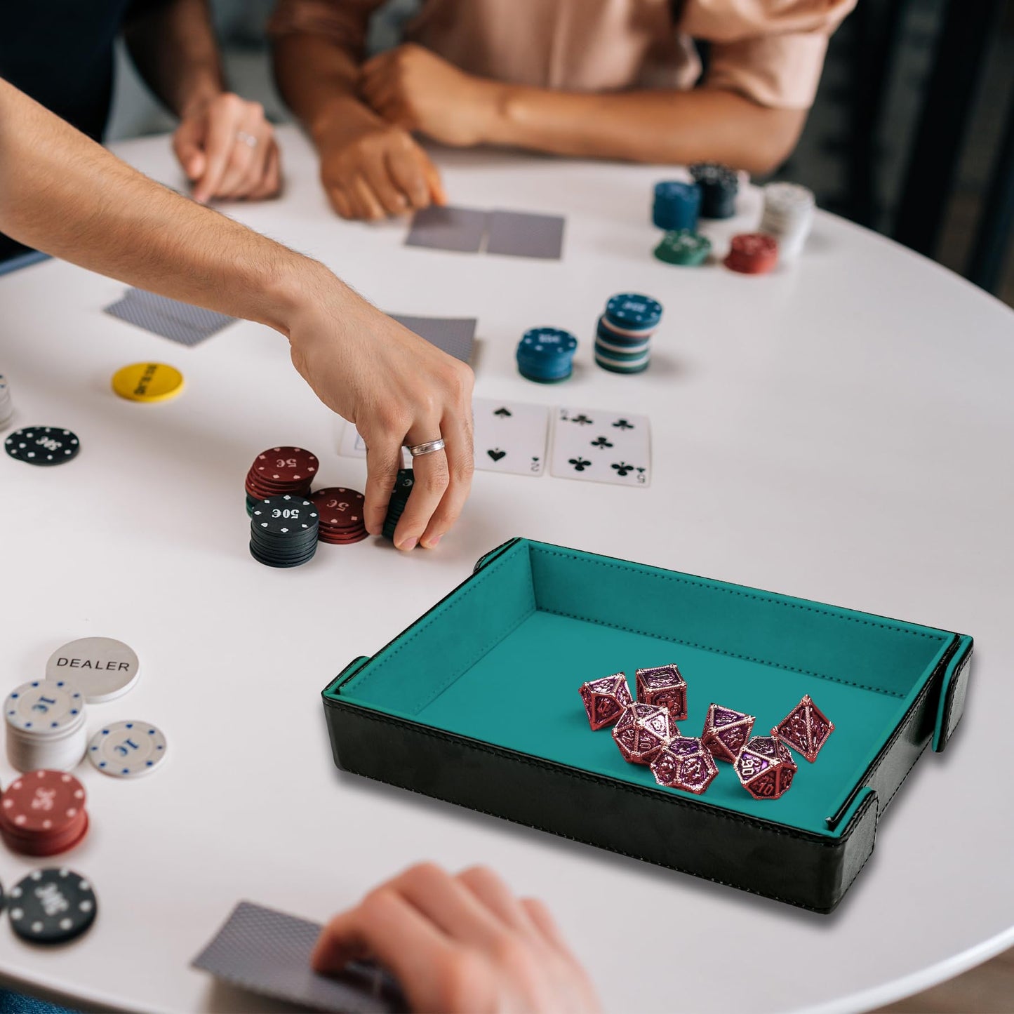 SIQUK Magnetic Folding Dice Tray Rectangle – PU Leather, Cyan