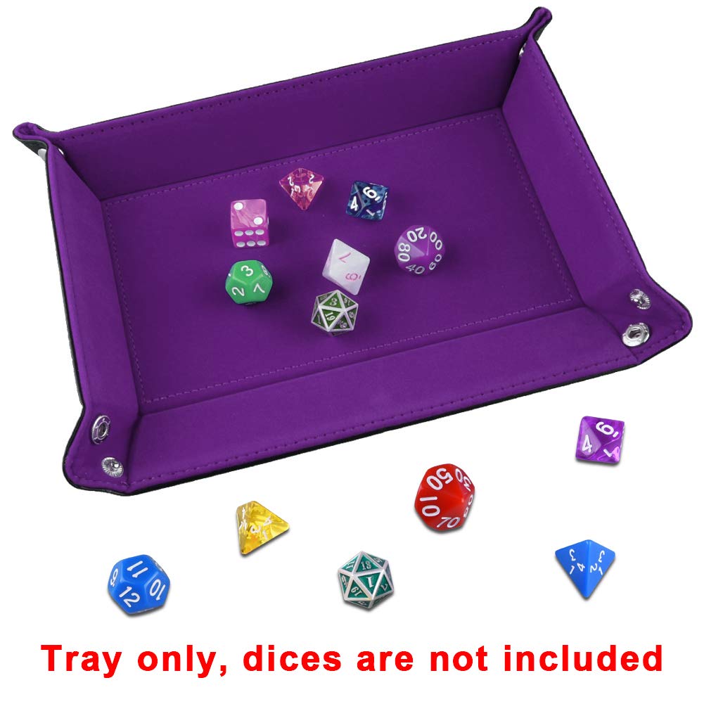 SIQUK Double Sided Dice Tray - Folding Rectangle PU Leather & Dark Violet Velvet