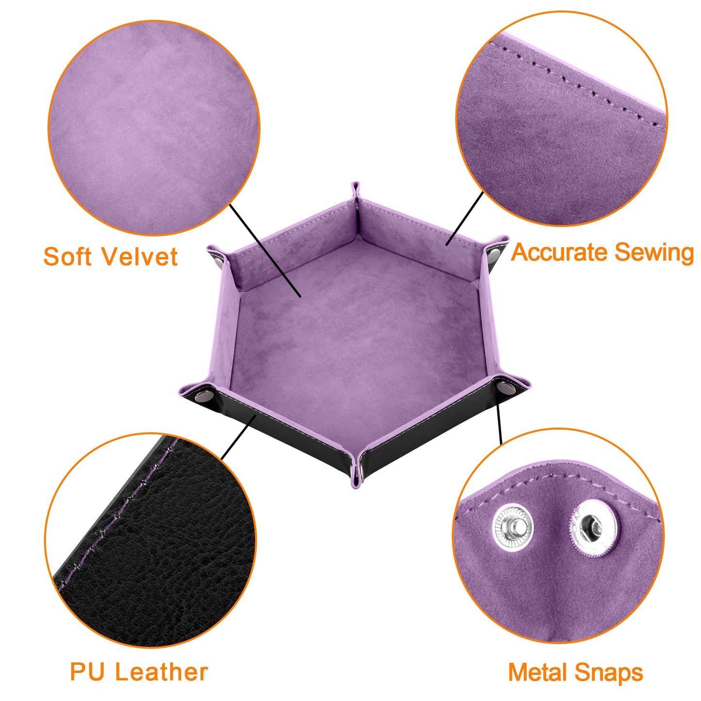 SIQUK 2-Piece Dice Tray – Folding Hexagon PU Leather Dice Roller Tray (Lilac & Black) for RPG and Table Games