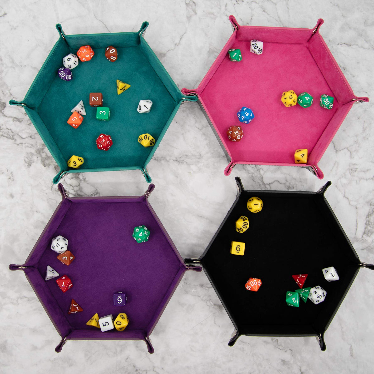 SIQUK 4-Piece Hexagon Dice Trays | Folding PU Leather Dice Rolling Holders for RPGs