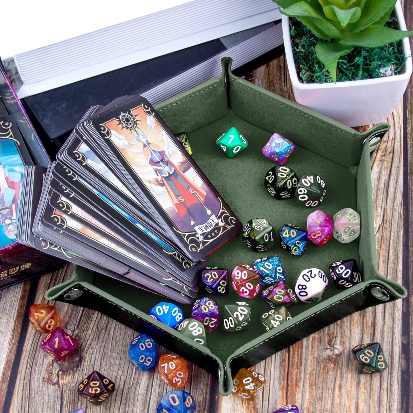 SIQUK 2 Pieces Dice Tray – Foldable Hexagon PU Leather, Dark Green & Violet