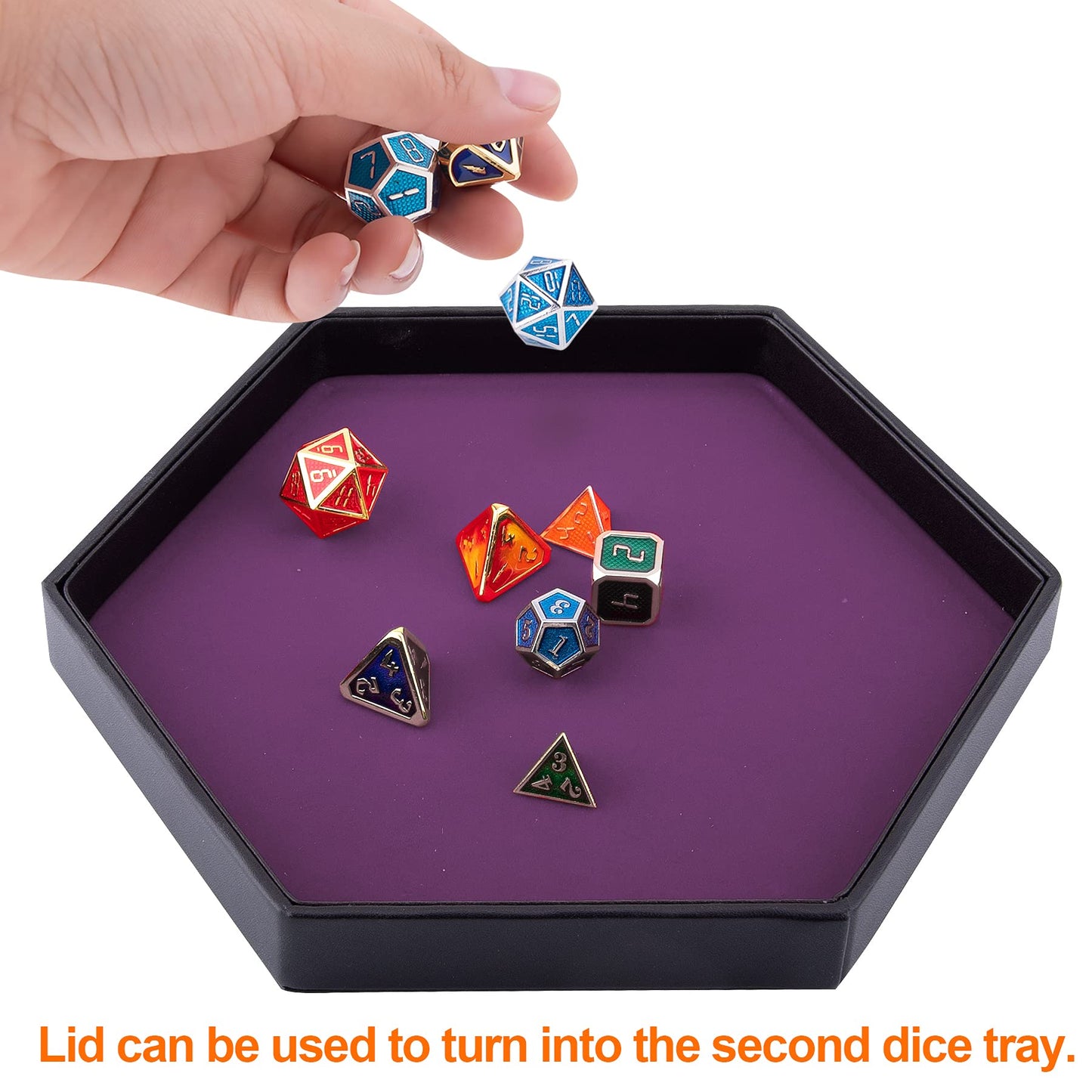 SIQUK Dice Tray with Lid – Hexagon Purple for RPG, DND, and Tabletop Games