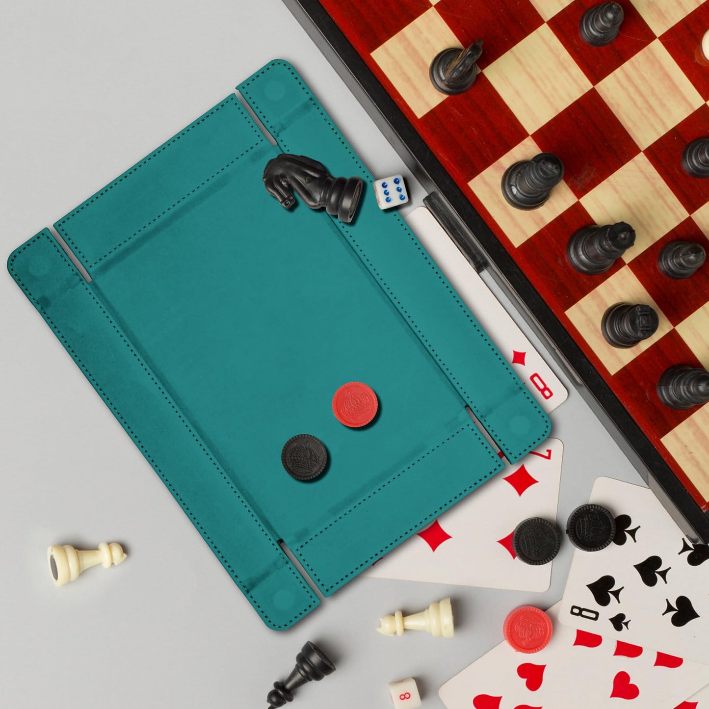 SIQUK Magnetic Folding Dice Tray Rectangle – PU Leather, Cyan