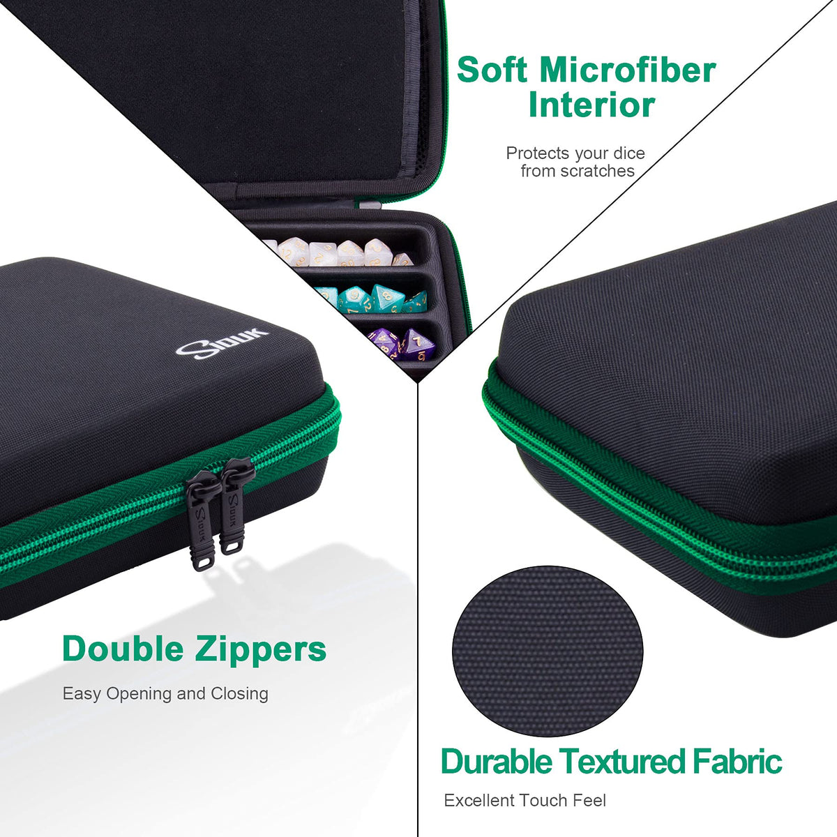 SIQUK Green EVA Dice Case with Detachable Tray & Handle for Dungeons & Dragons & RPGs