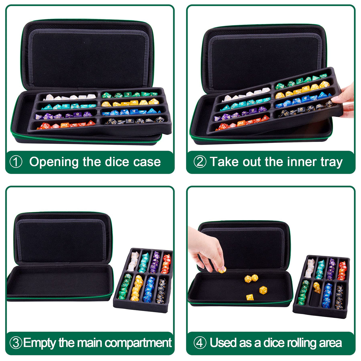 SIQUK Green EVA Dice Case with Detachable Tray & Handle for Dungeons & Dragons & RPGs