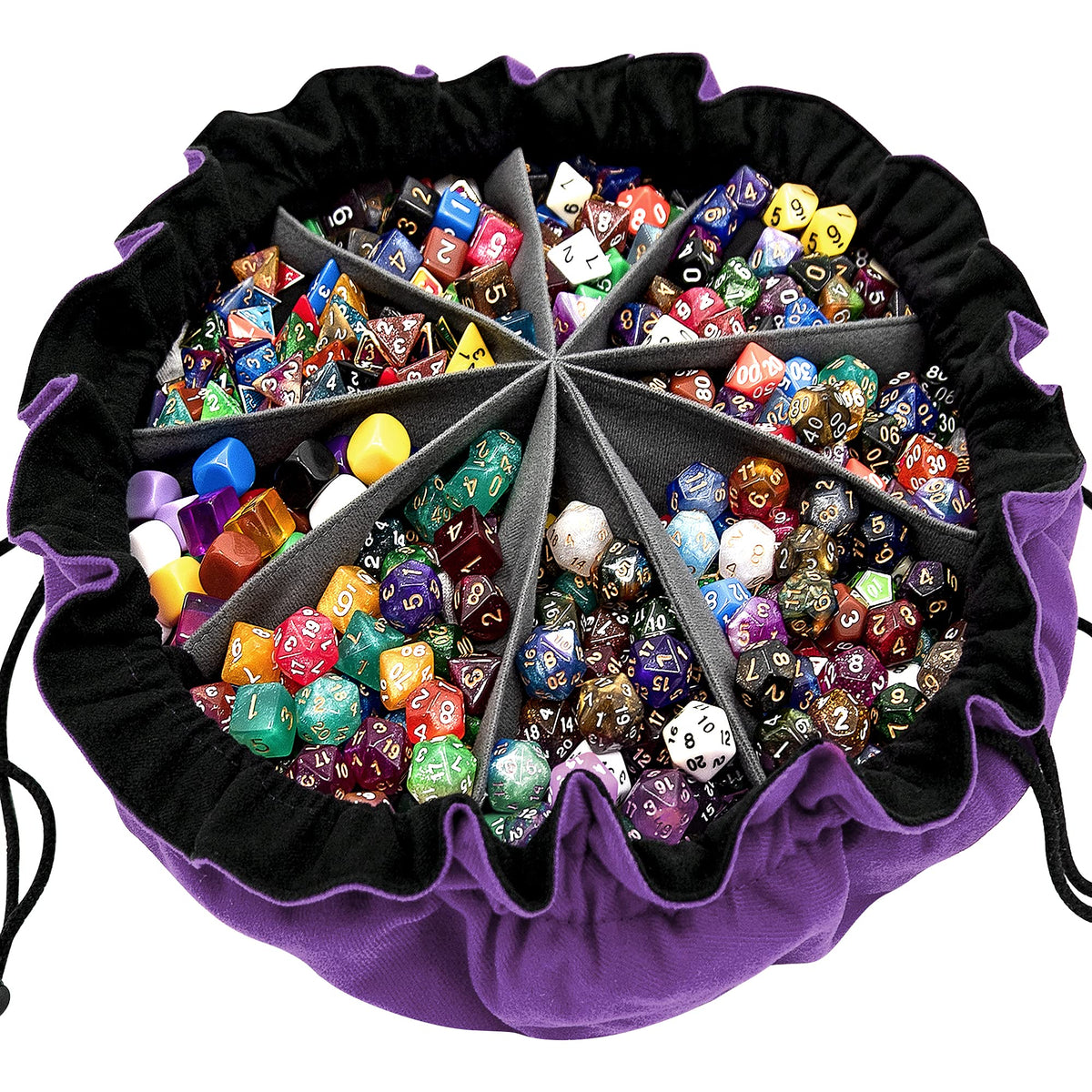 SIQUK Large Dice Bag with Pockets – Holds 300+ Dice, 9 Compartments, Dark Violet