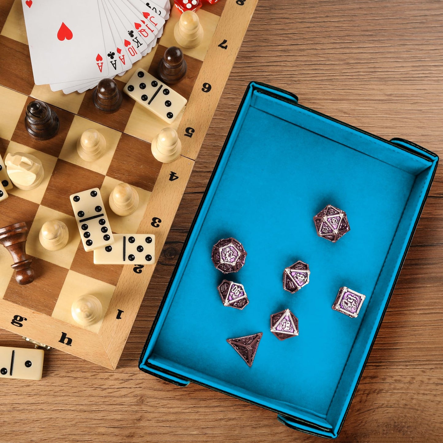 SIQUK Magnetic Folding Dice Tray — Portable PU Leather Dice Rolling Tray for D&D RPG, Sky Blue