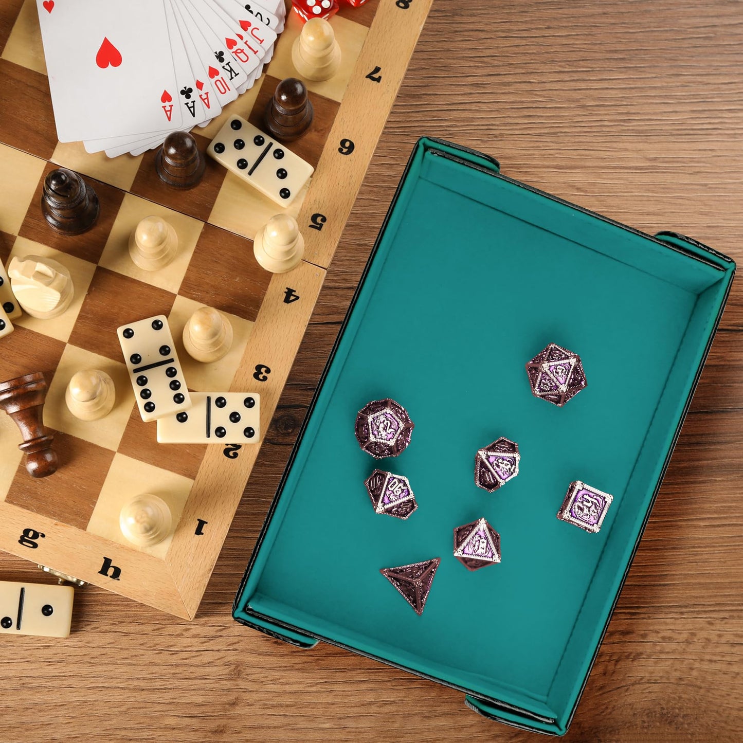 SIQUK Magnetic Folding Dice Tray Rectangle – PU Leather, Cyan