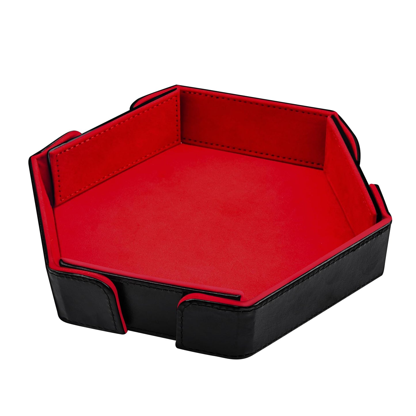SIQUK Magnetic Folding Dice Tray Hexagon - Red PU Leather, Portable Dice Rolling Mat