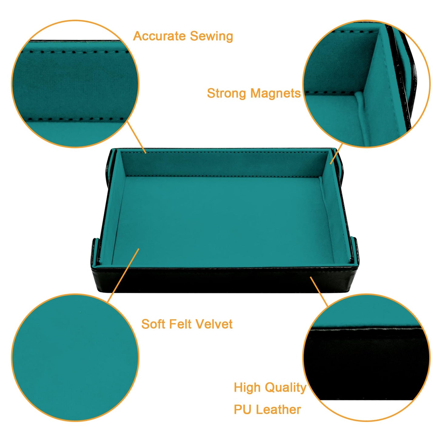 SIQUK Magnetic Folding Dice Tray Rectangle – PU Leather, Cyan