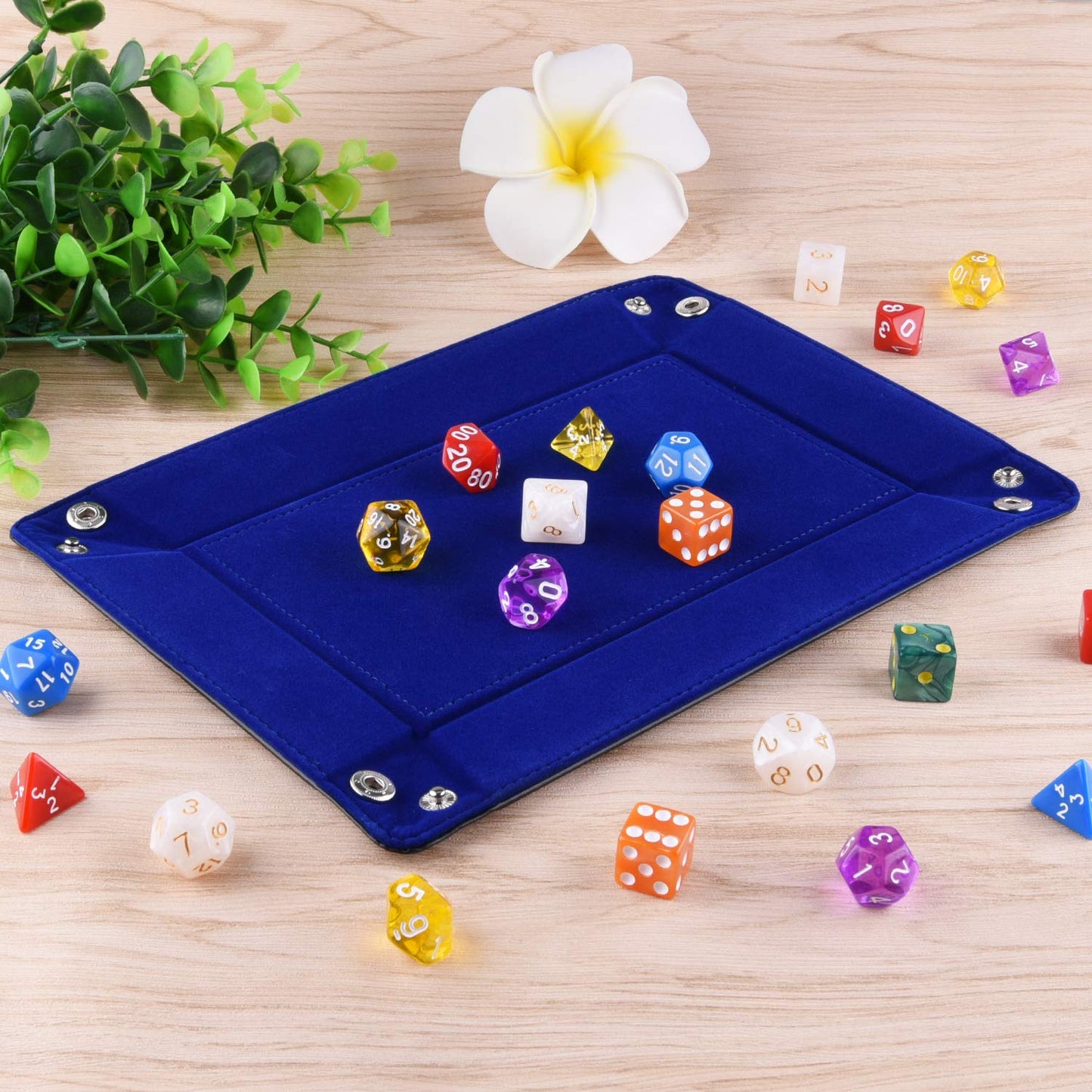 SIQUK Double Sided Dice Tray – Folding Rectangle PU Leather & Dark Blue Velvet