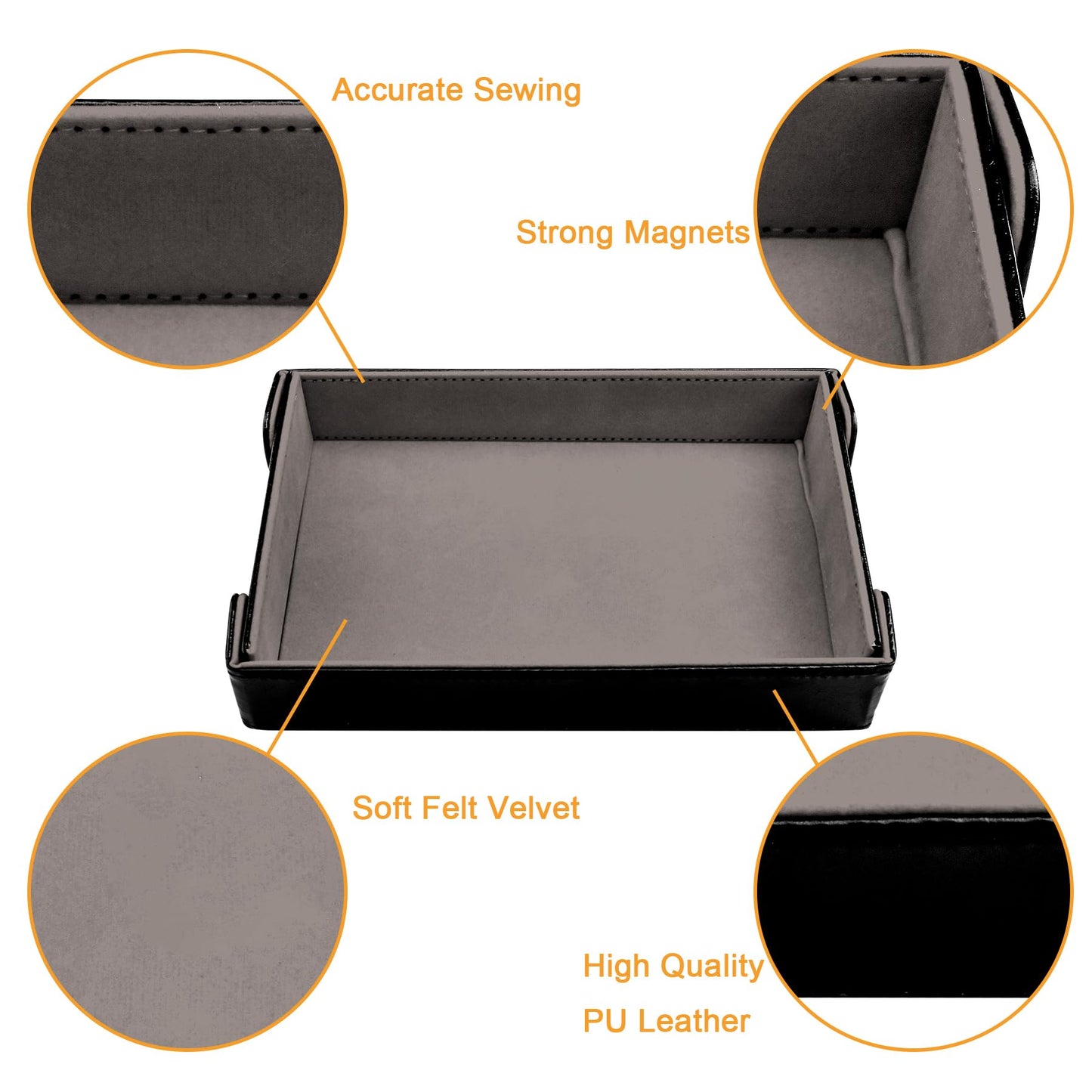 SIQUK Magnetic Folding Dice Tray – Rectangle PU Leather, Foldable Gray D&D Rolling Tray
