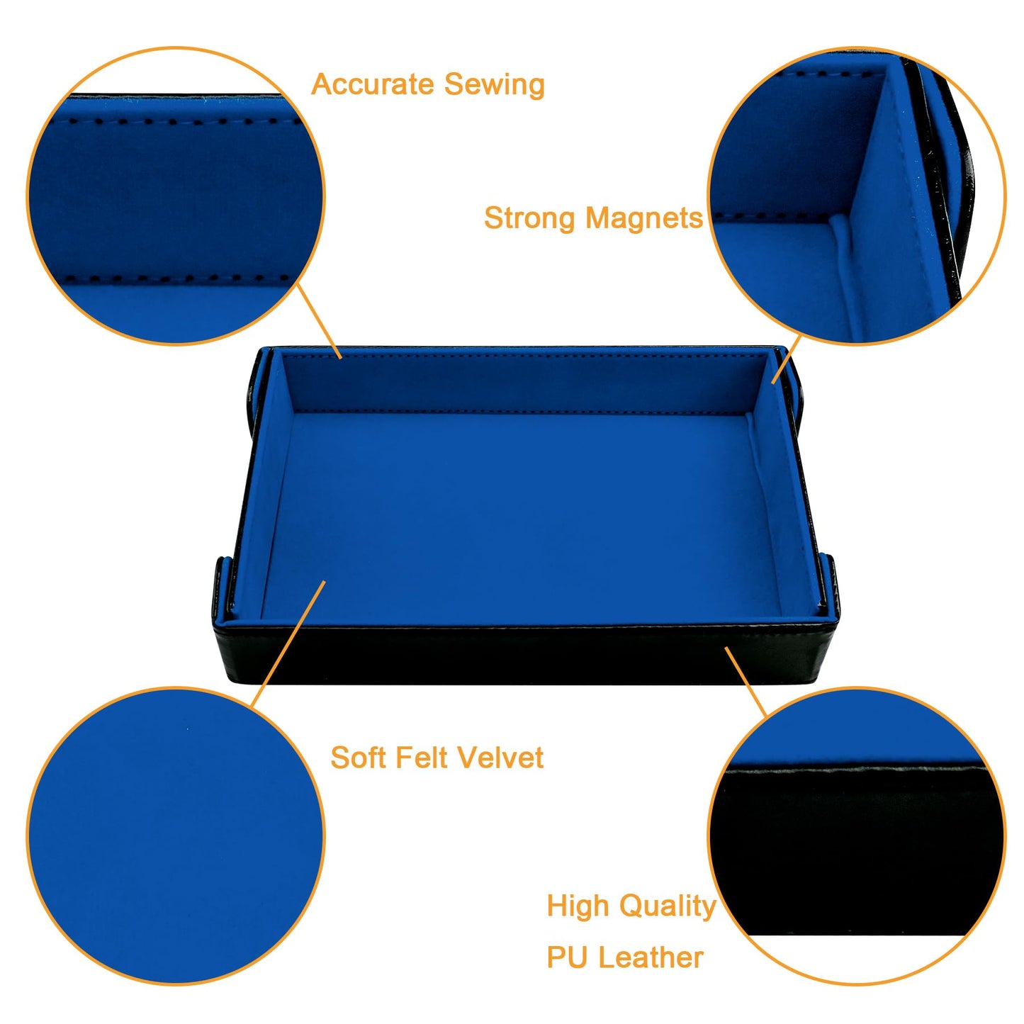 SIQUK Magnetic Folding Dice Tray – Royal Blue PU Leather, Portable & Collapsible