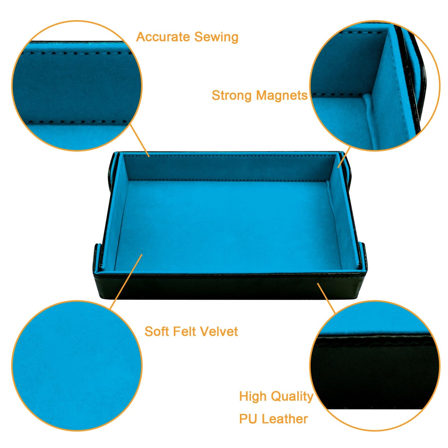 SIQUK Magnetic Folding Dice Tray — Portable PU Leather Dice Rolling Tray for D&D RPG, Sky Blue
