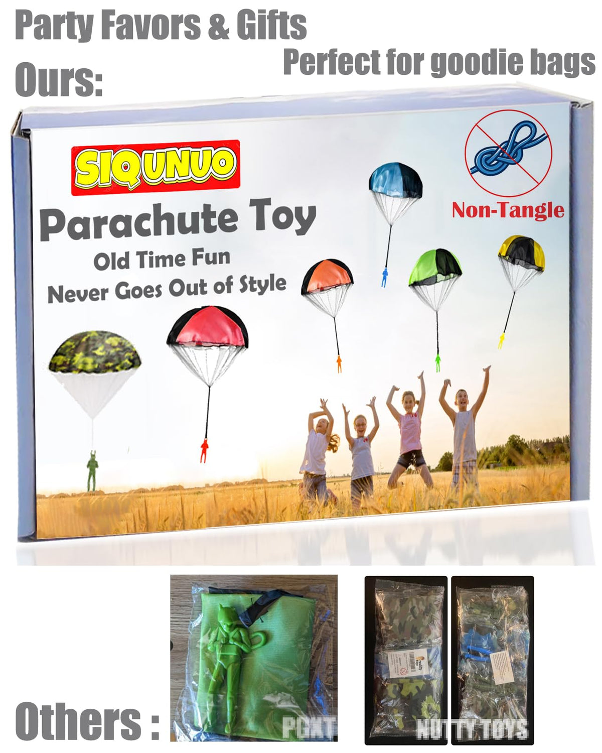SIQUNUO Parachute Toys for Kids – 6 Pack, Tangle-Free Outdoor Fun