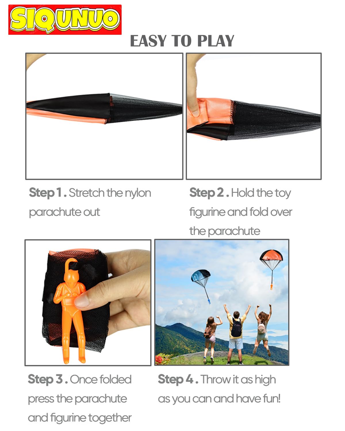 SIQUNUO Parachute Toys for Kids – 6 Pack, Tangle-Free Outdoor Fun