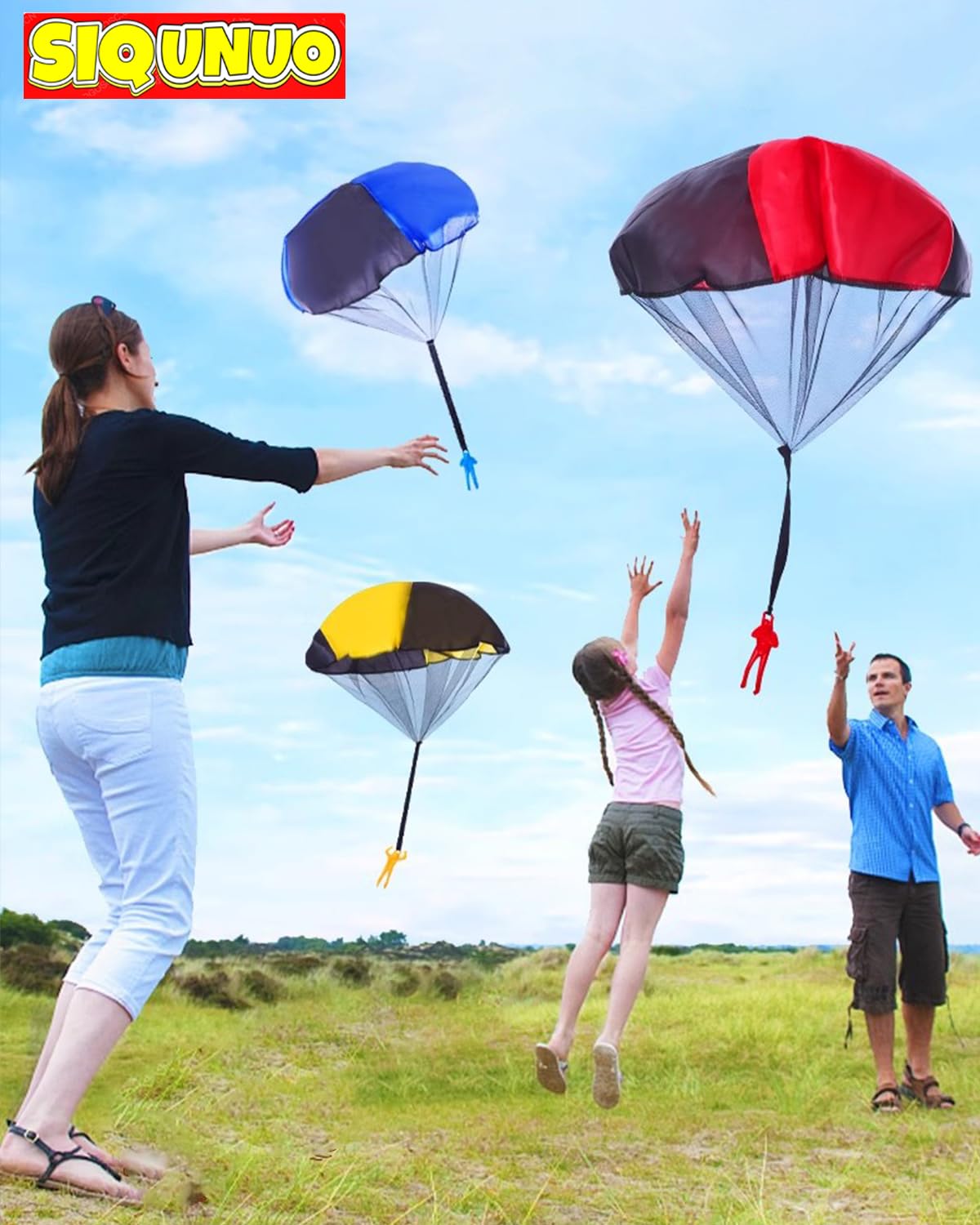 SIQUNUO Parachute Toys for Kids – 6 Pack, Tangle-Free Outdoor Fun