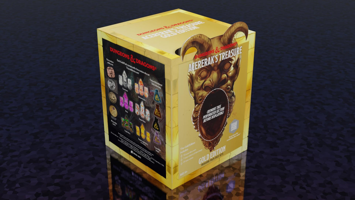 Sirius Dice Acererak's Treasure Packs: Gold Edition | 7-Piece Dice Set, Ability Coin, Embroidered D&D Bag