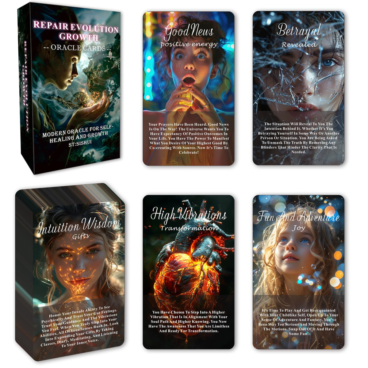 Sishui Healing Oracle Cards Deck – 44-Card Growth Set for Beginners | Self-Healing & Insight
