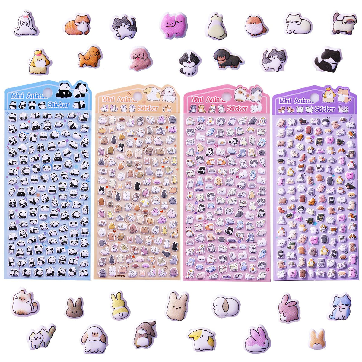 Sisiper 400+ Cute Mini Puffy Stickers — 4 Sheets, Removable 3D PVC Foam