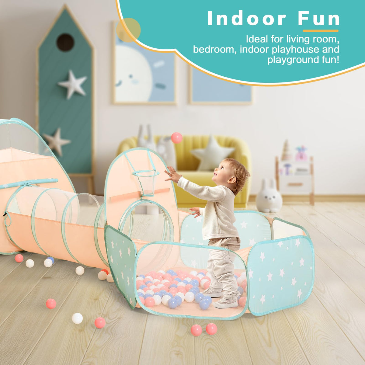 SISTICKER 3-in-1 Pop Up Play Tent, Ball Pit & Tunnel – Indoor & Outdoor Kids Toy
