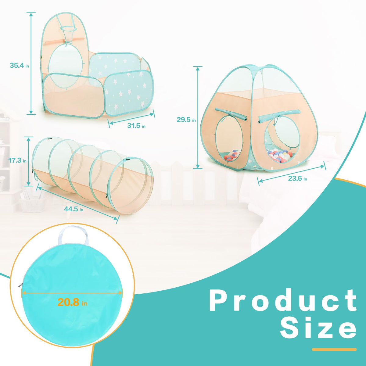 SISTICKER 3-in-1 Pop Up Play Tent, Ball Pit & Tunnel – Indoor & Outdoor Kids Toy