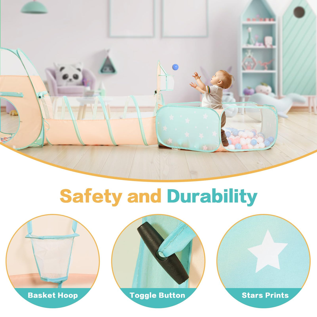 SISTICKER 3-in-1 Pop Up Play Tent, Ball Pit & Tunnel – Indoor & Outdoor Kids Toy