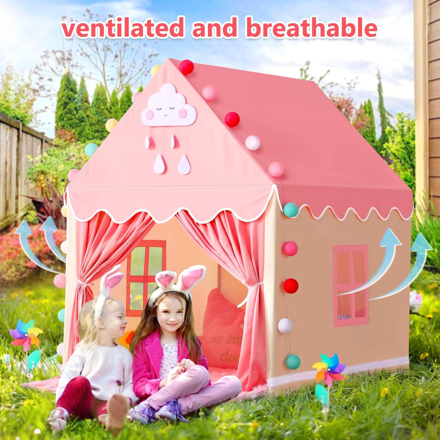 SISTICKER Kids Play Tent – Large Pink Princess Castle for Indoor & Outdoor Play