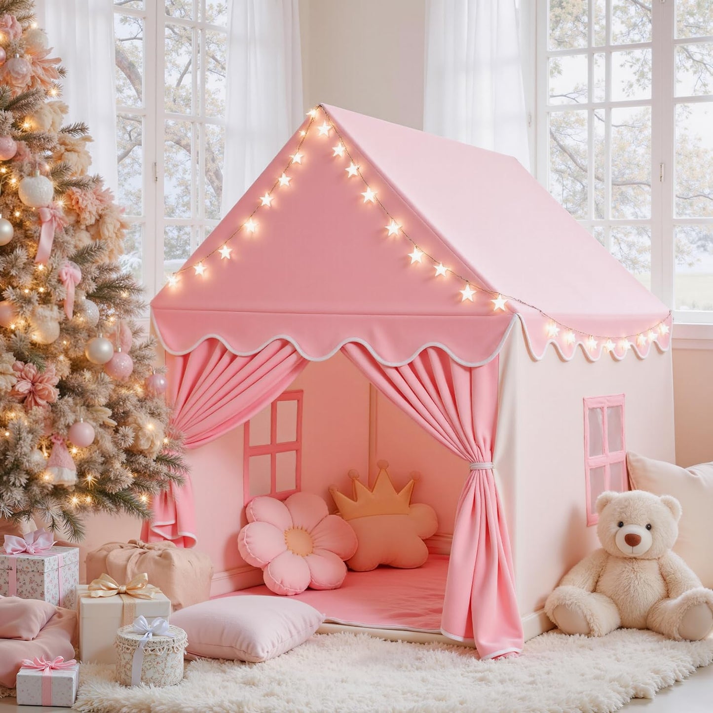 SISTICKER Kids Fairy Castle Tent – Large Pink Princess Playhouse for Girls