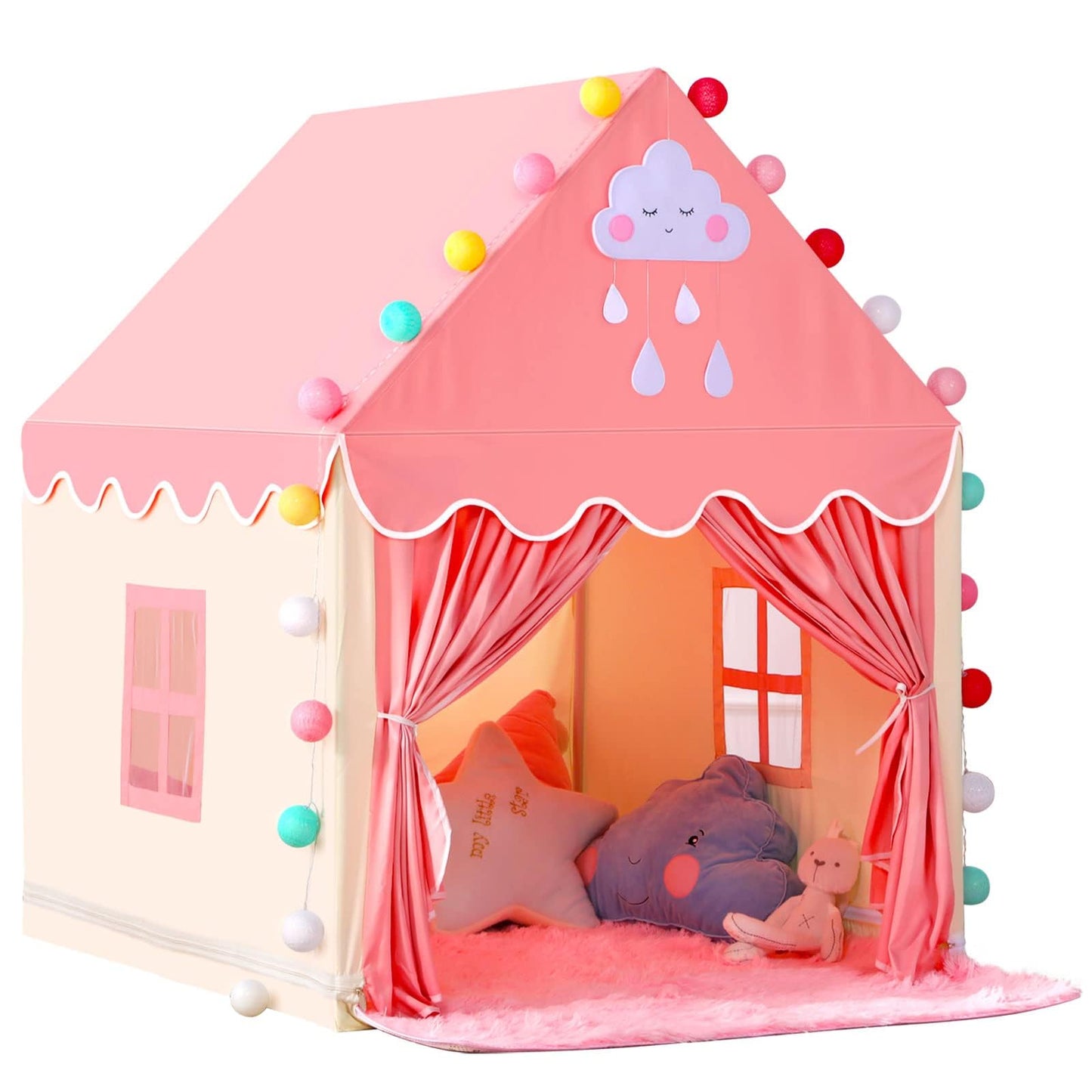 SISTICKER Kids Play Tent – Large Pink Princess Castle for Indoor & Outdoor Play
