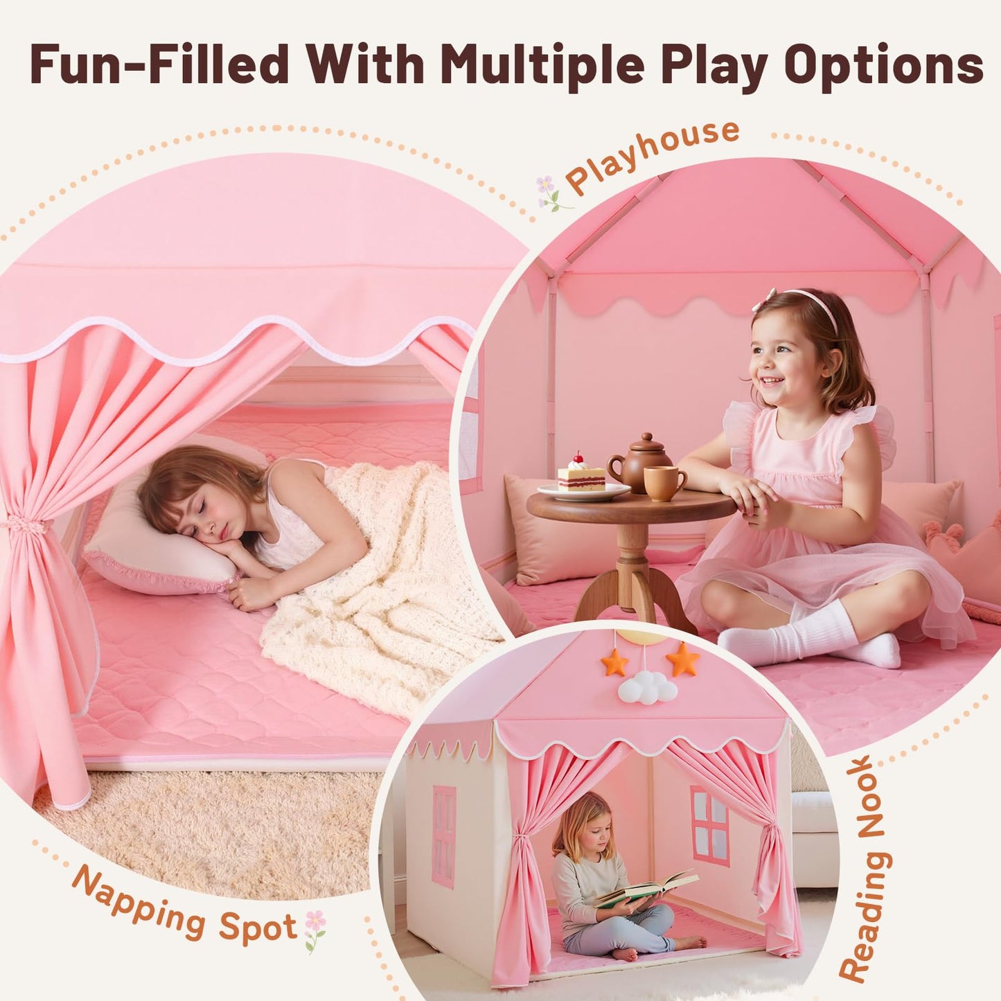 SISTICKER Kids Fairy Castle Tent – Large Pink Princess Playhouse for Girls