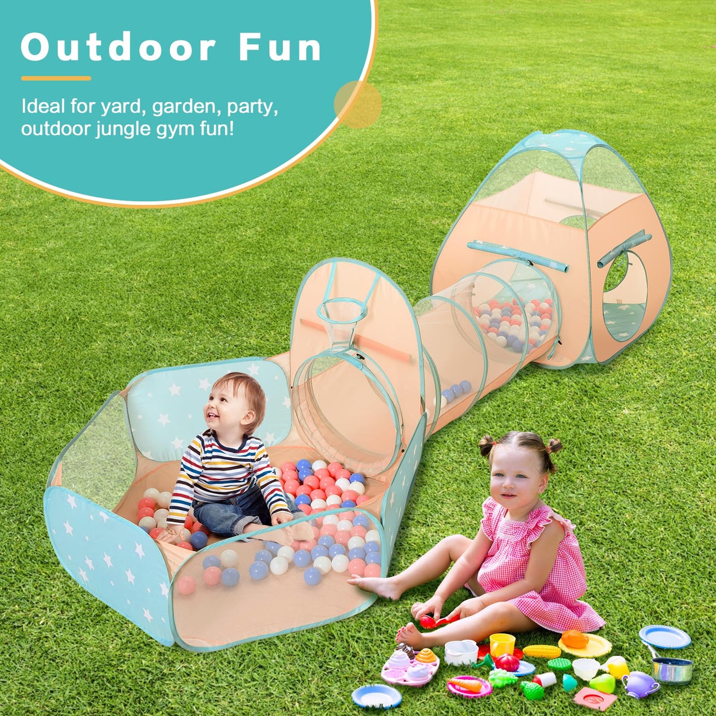 SISTICKER 3-in-1 Pop Up Play Tent, Ball Pit & Tunnel – Indoor & Outdoor Kids Toy