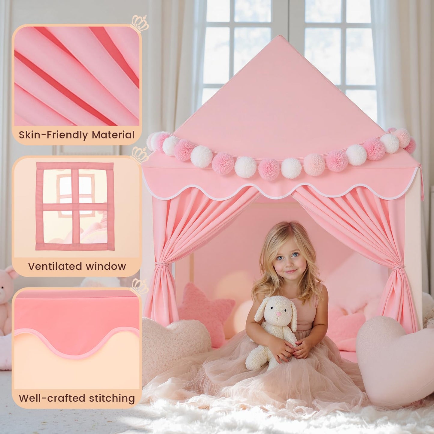 SISTICKER Kids Fairy Castle Tent – Large Pink Princess Playhouse for Girls