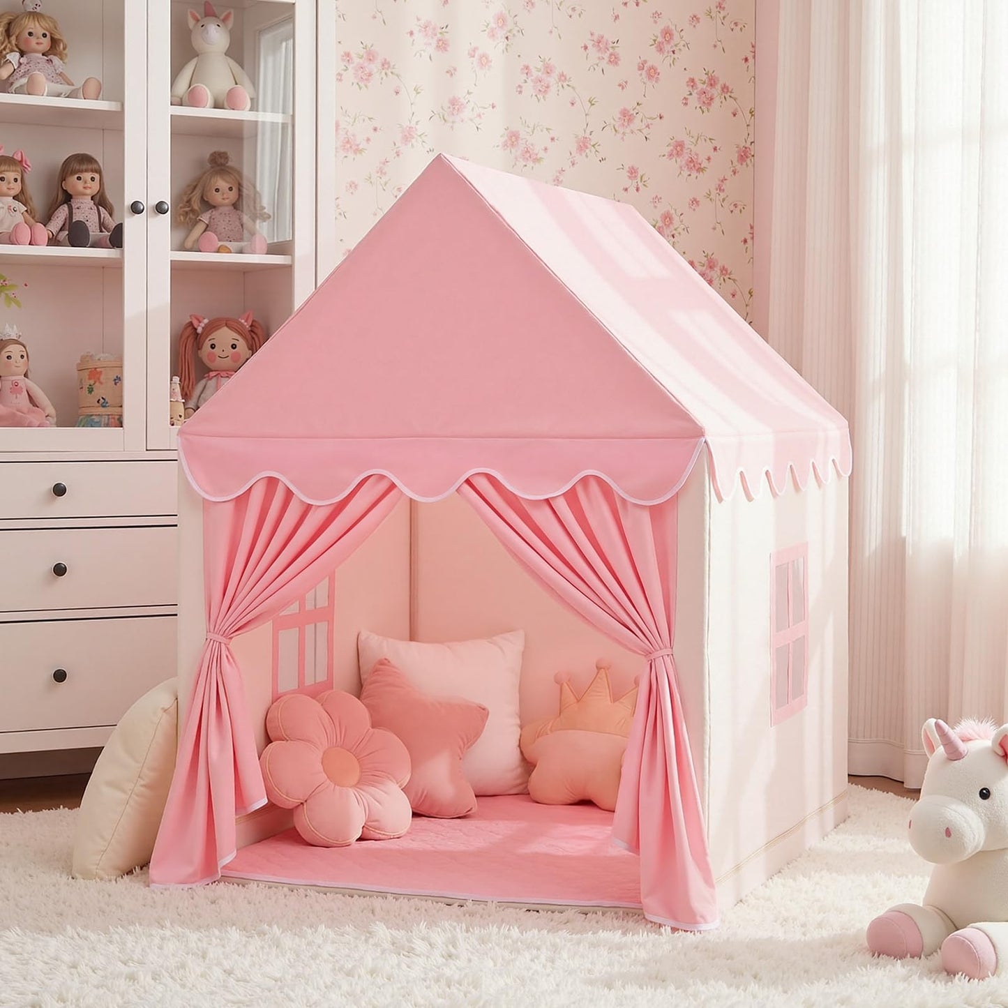 SISTICKER Kids Fairy Castle Tent – Large Pink Princess Playhouse for Girls