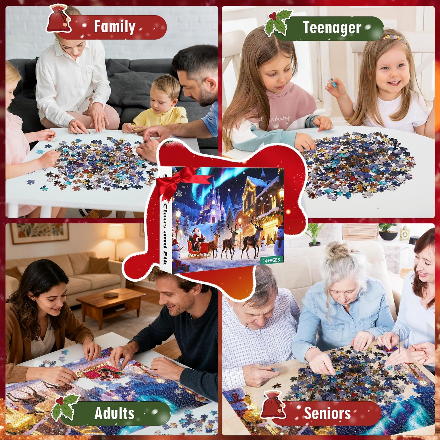 Sitanflex Christmas Jigsaw Puzzle 1000 Pieces - Santa Under Aurora Borealis - 27 x 20 in