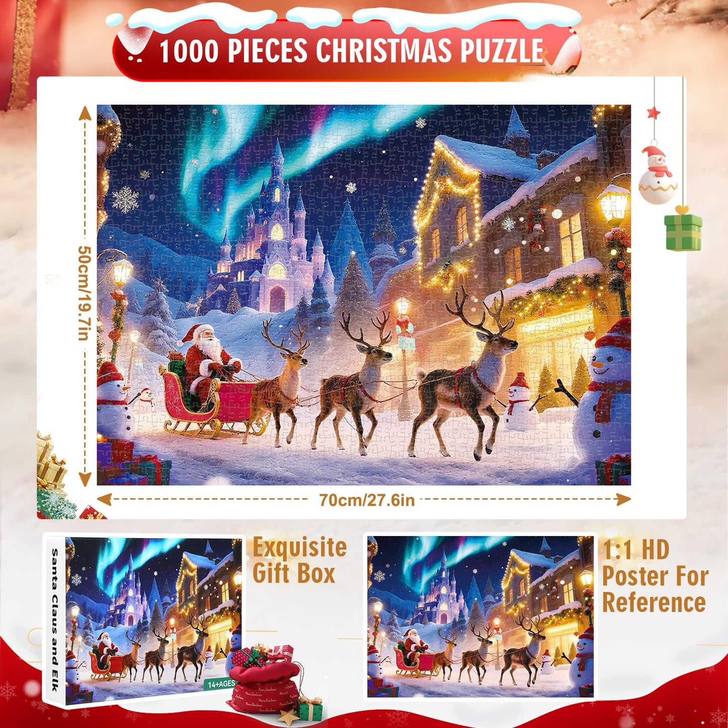 Sitanflex Christmas Jigsaw Puzzle 1000 Pieces - Santa Under Aurora Borealis - 27 x 20 in