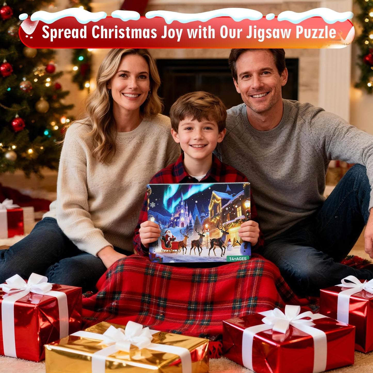 Sitanflex Christmas Jigsaw Puzzle 1000 Pieces - Santa Under Aurora Borealis - 27 x 20 in