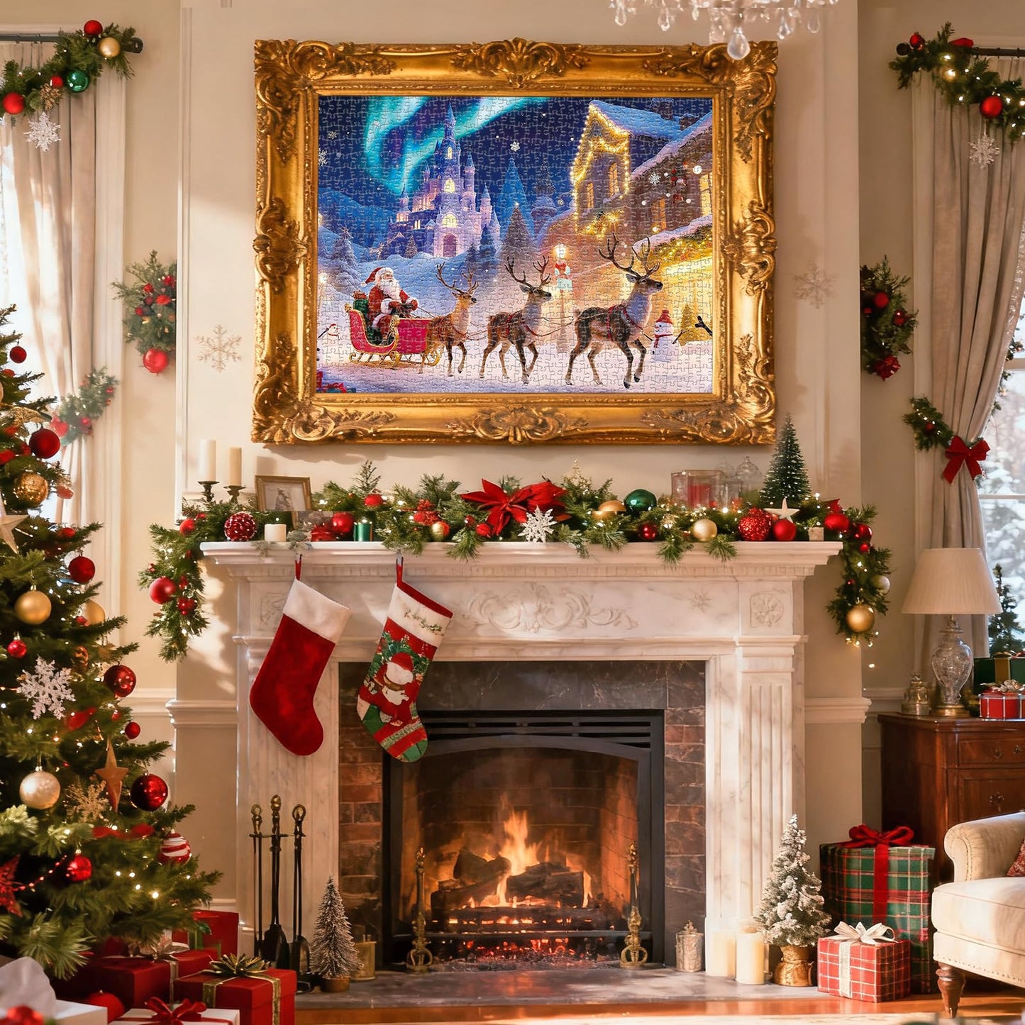 Sitanflex Christmas Jigsaw Puzzle 1000 Pieces - Santa Under Aurora Borealis - 27 x 20 in