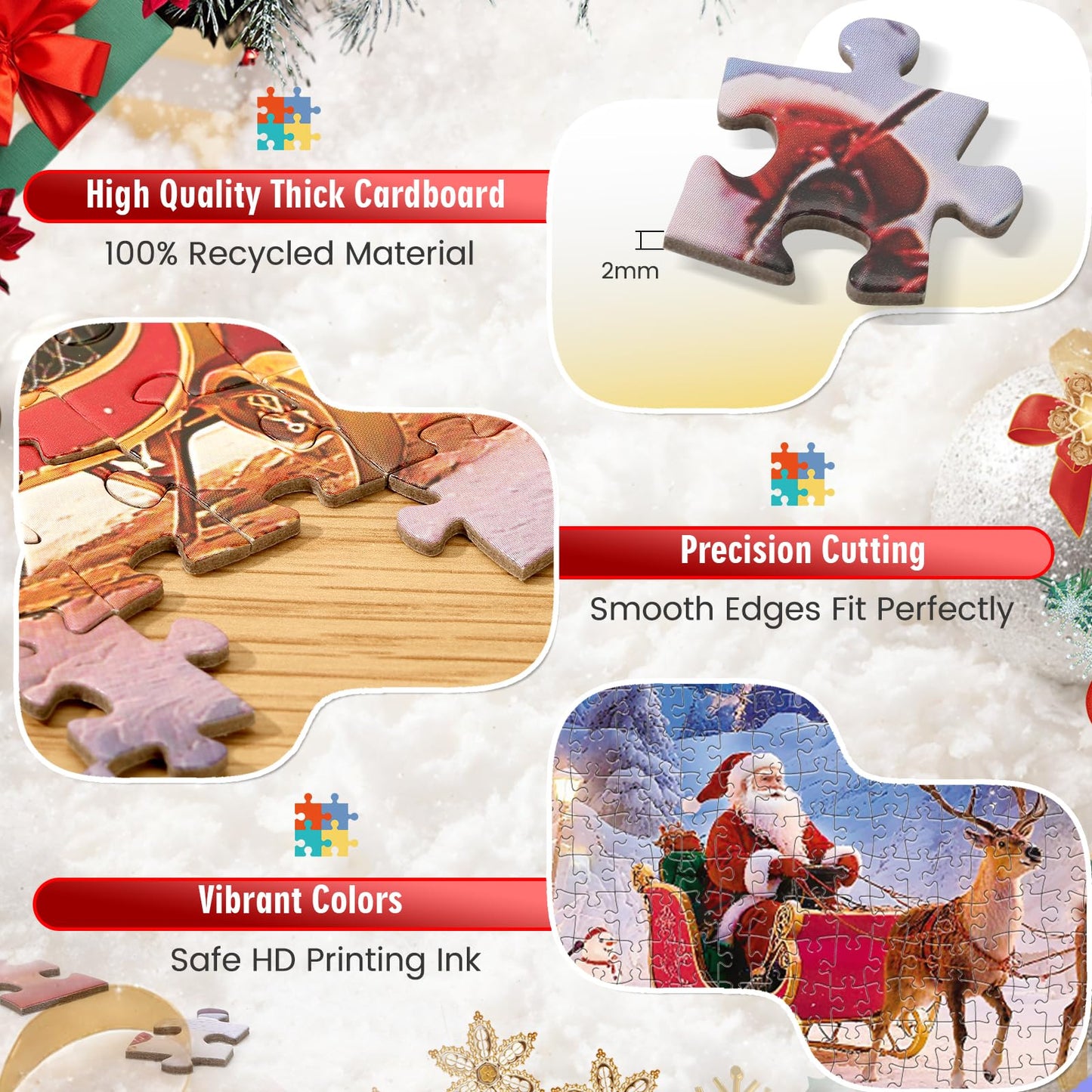 Sitanflex Christmas Jigsaw Puzzle 1000 Pieces - Santa Under Aurora Borealis - 27 x 20 in