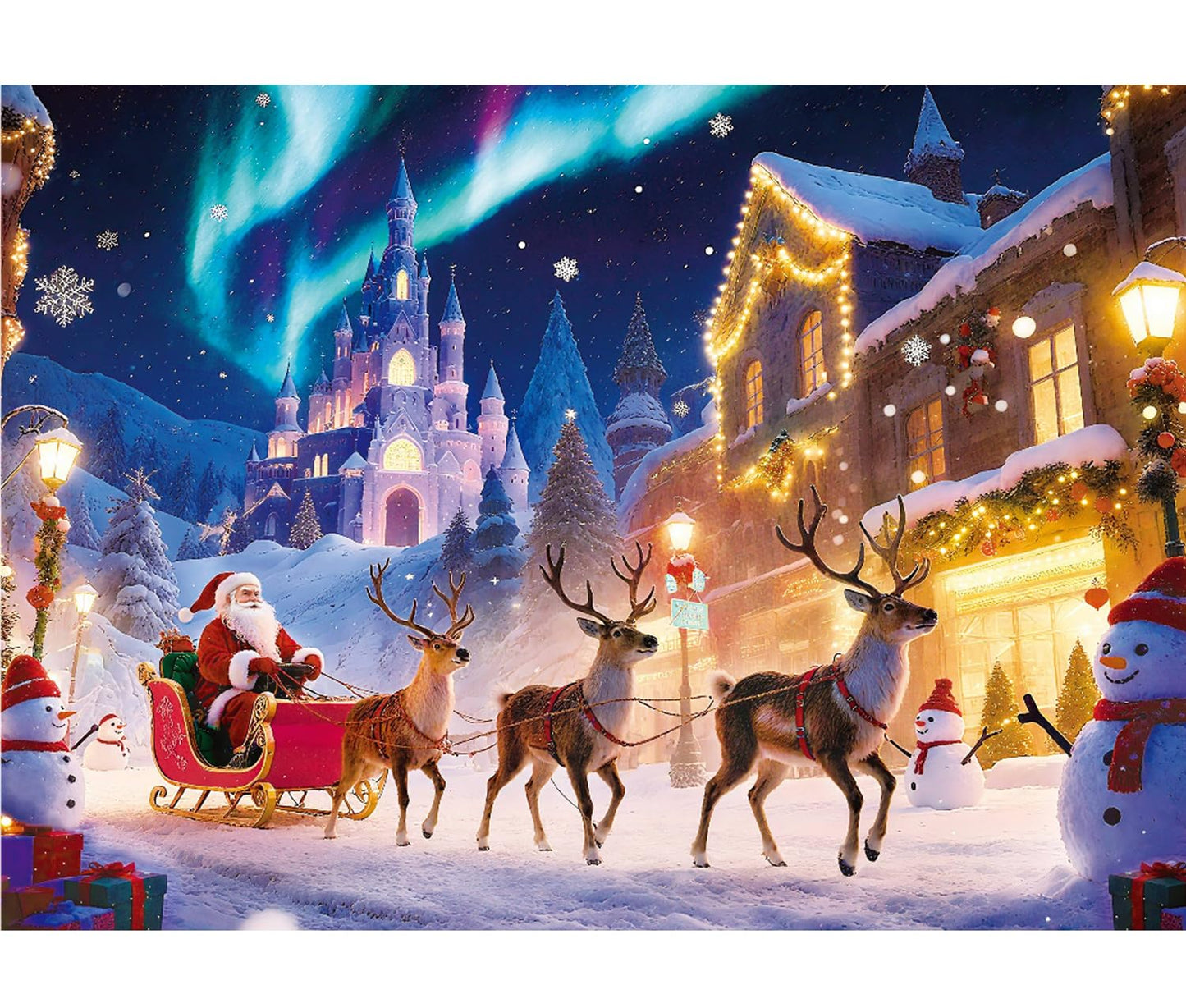 Sitanflex Christmas Jigsaw Puzzle 1000 Pieces - Santa Under Aurora Borealis - 27 x 20 in