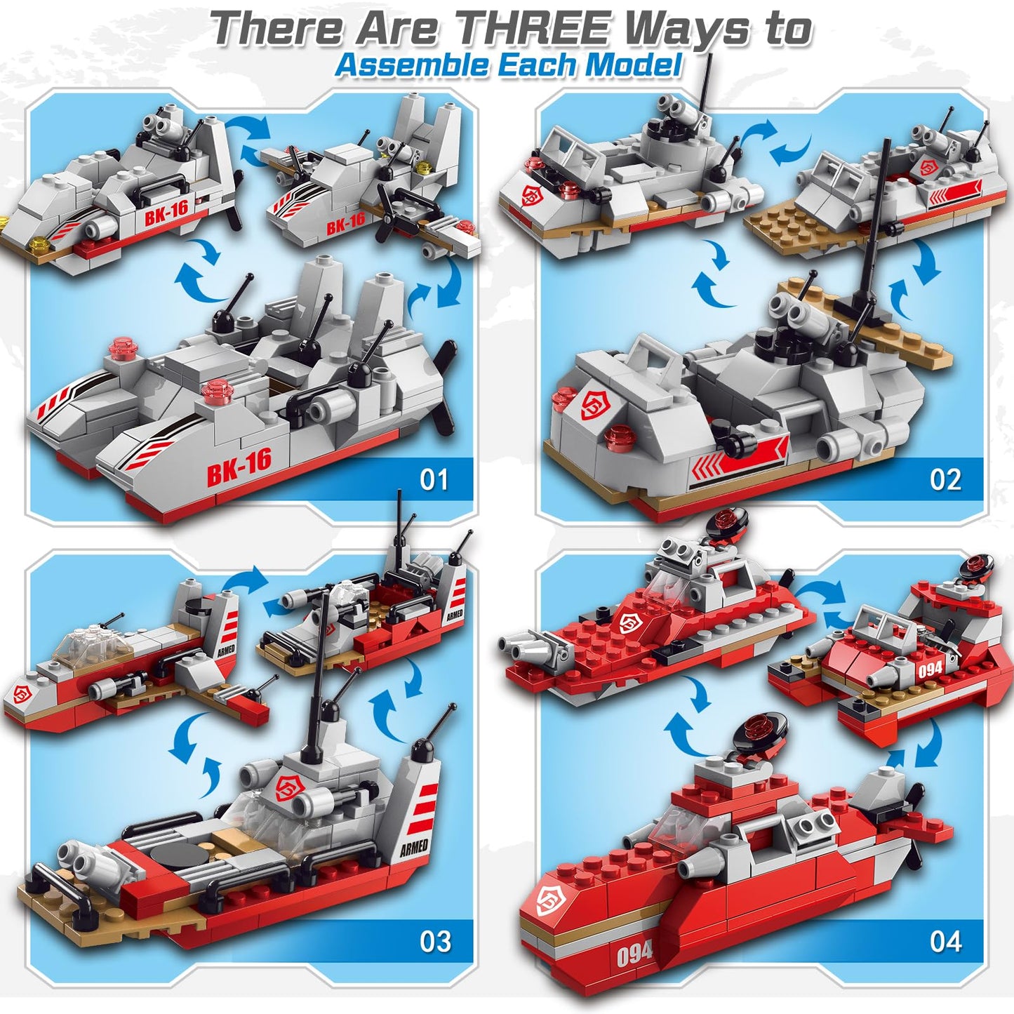Sitodier Military Battleship Building Block Set – 811 Pieces, 25 Models, STEM Warship Kit for Kids 6-14