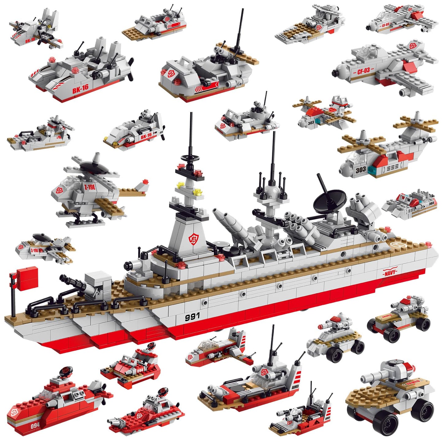 Sitodier Military Battleship Building Block Set – 811 Pieces, 25 Models, STEM Warship Kit for Kids 6-14