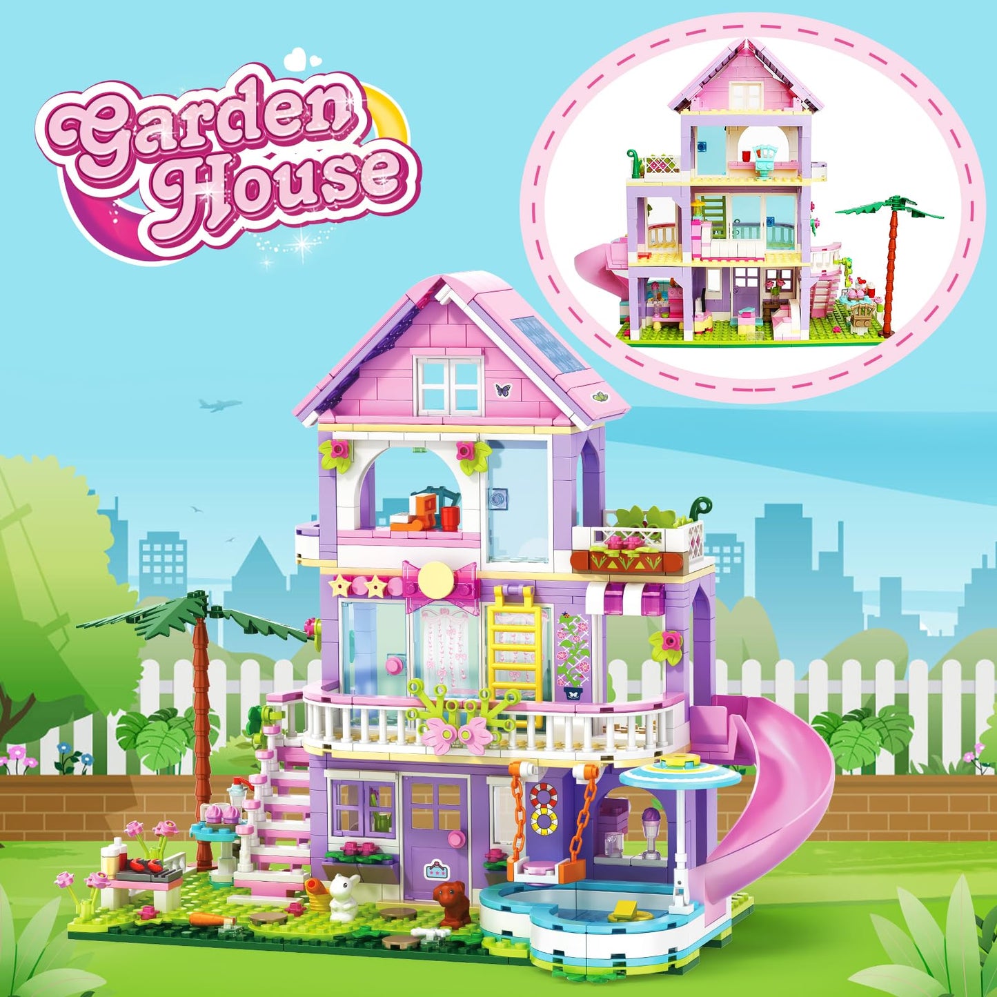 Sitodier Girls Building Blocks Set – 689pc Garden Villa for Kids 6–14