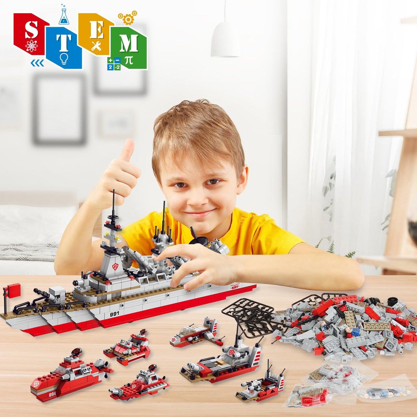 Sitodier Military Battleship Building Block Set – 811 Pieces, 25 Models, STEM Warship Kit for Kids 6-14