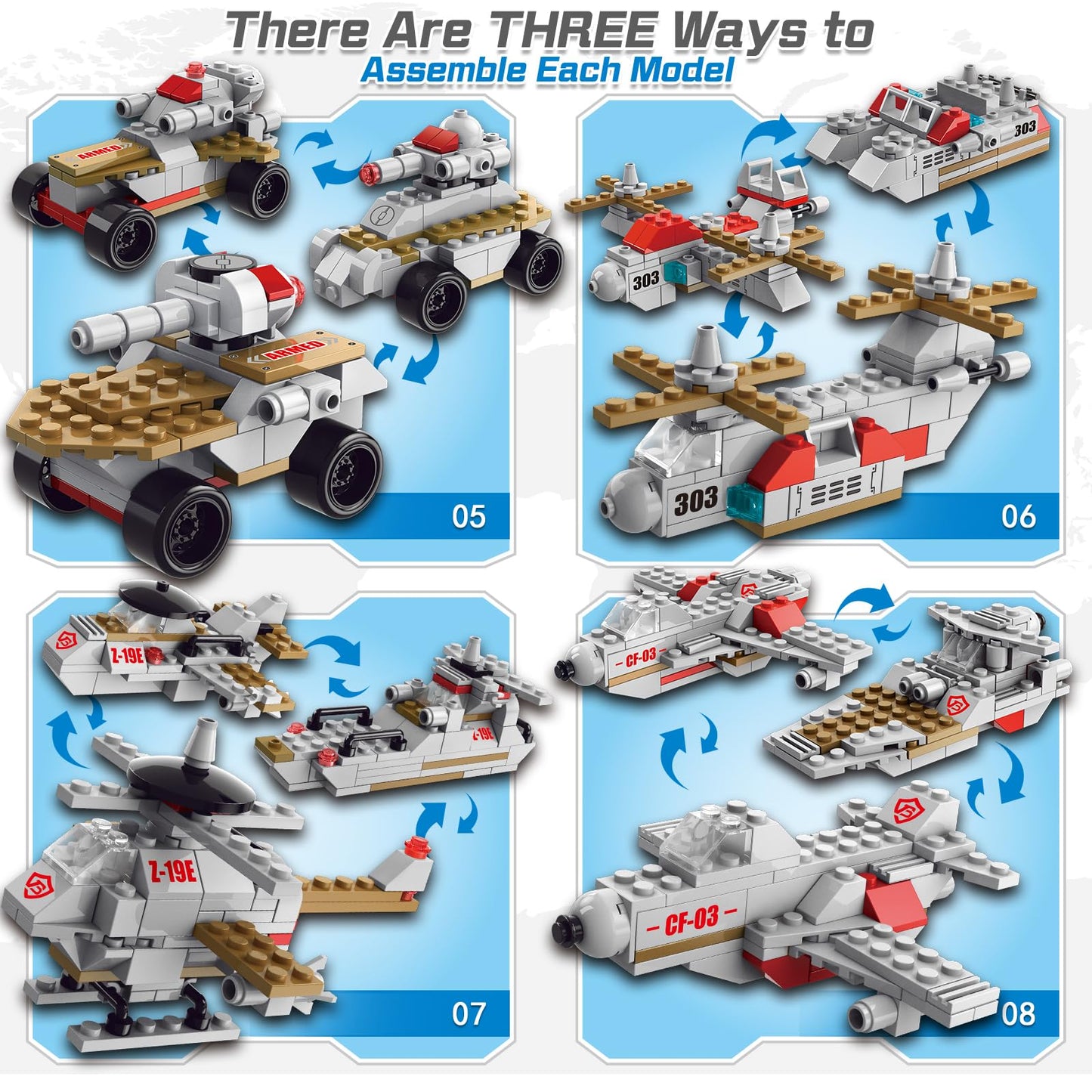 Sitodier Military Battleship Building Block Set – 811 Pieces, 25 Models, STEM Warship Kit for Kids 6-14